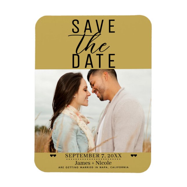 Magnet Flexible Modern Gold Enregistrer la date Mariage photo (Vertical)