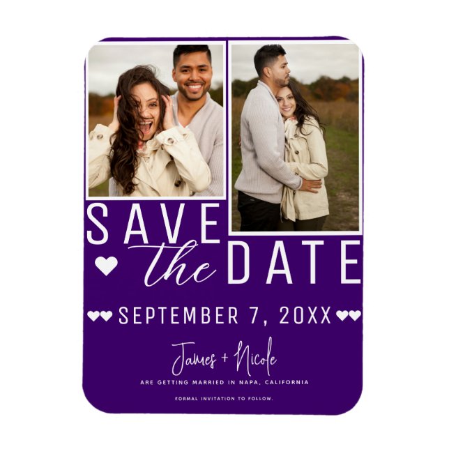 Magnet Flexible Modern Indigo Enregistrer la date 2 Mariage photo (Vertical)