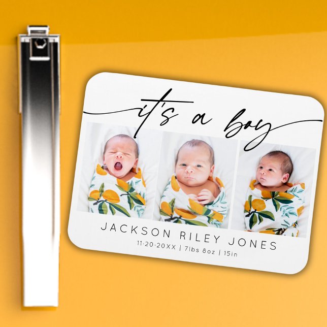 Magnet Flexible Modern It's a Boy Baby Newborn 3 Photo Collage (Créateur téléchargé)
