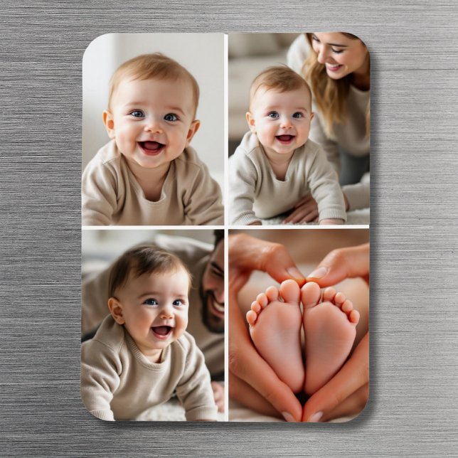 Magnet Flexible Modern Minimalist Baby 4 Photo Collage  (Créateur téléchargé)