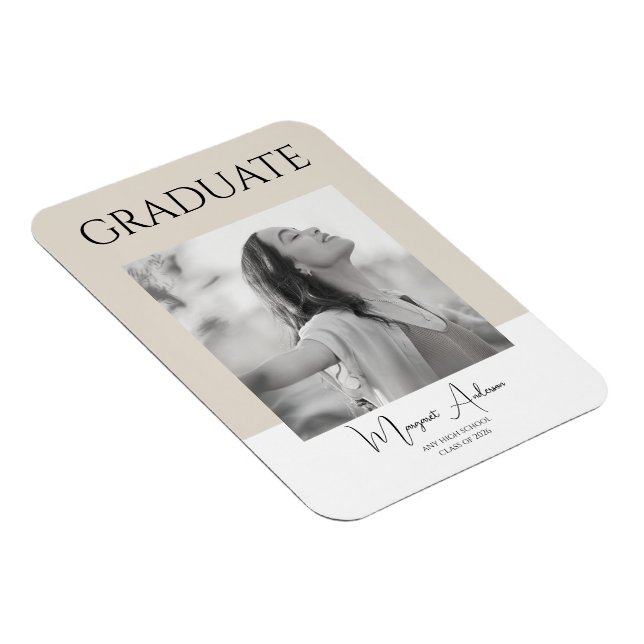 Magnet Flexible Modern Minimalist White and Brown Photo Graduation (Côté Droit)