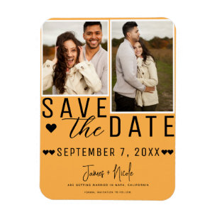 Magnet Flexible Modern Orange Enregistrer la date 2 Mariage photo
