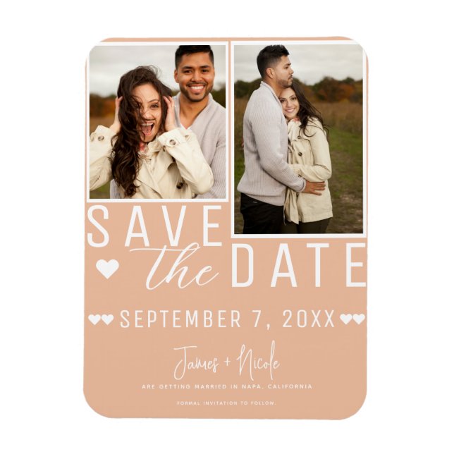 Magnet Flexible Modern Peach Enregistrer la date 2 Mariage photo (Vertical)