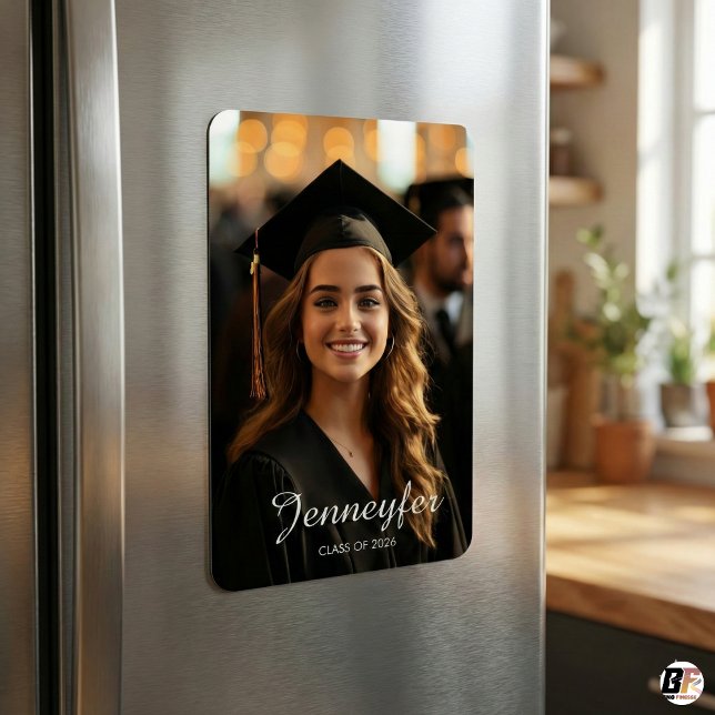 Magnet Flexible Modern Script Name Class of 2026 Photo Graduation (Créateur téléchargé)