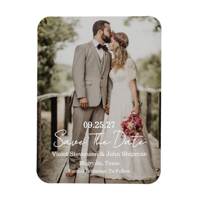Magnet Flexible Modern Script Photo Wedding Save The Date (Vertical)