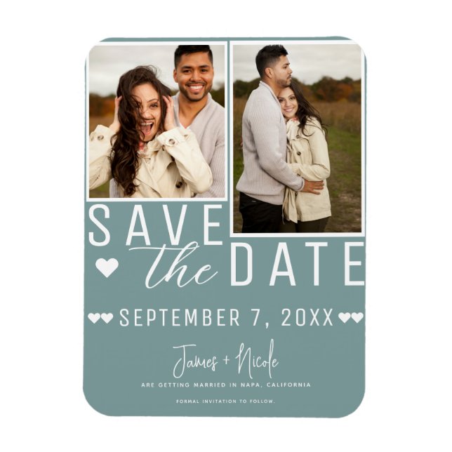 Magnet Flexible Modern Seafoam Enregistrer la date 2 Mariage photo (Vertical)