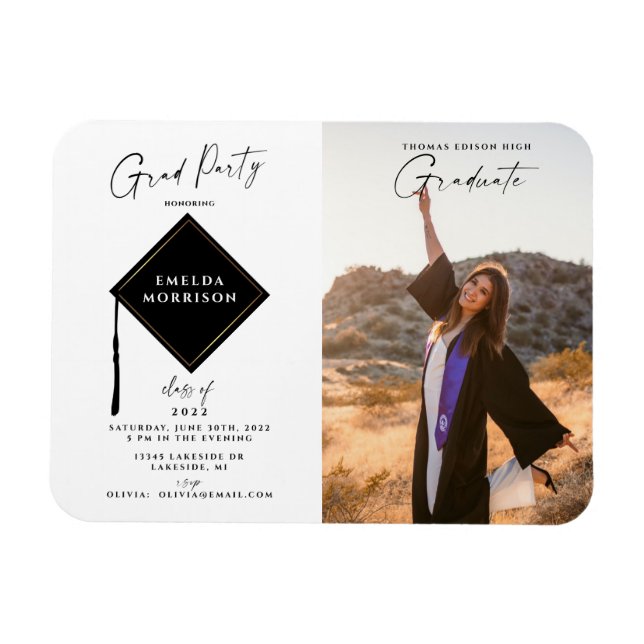 Magnet Flexible Modern Simple 2 Photo Graduation Party Invitation (Horizontal)