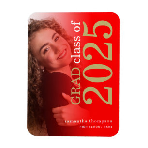 Magnet Flexible Moderne 2 photo Red Gold 2024 Graduation Annonce