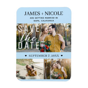 Magnet Flexible Moderne Bleu Clair Enregistrer la Date de Mariage