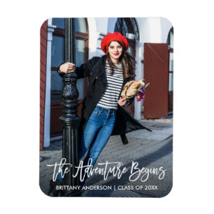 Magnet Flexible Moderne Brush Script Graduation Aventure commence