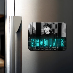 Magnet Flexible Moderne Cyan Neon Photo Graduation