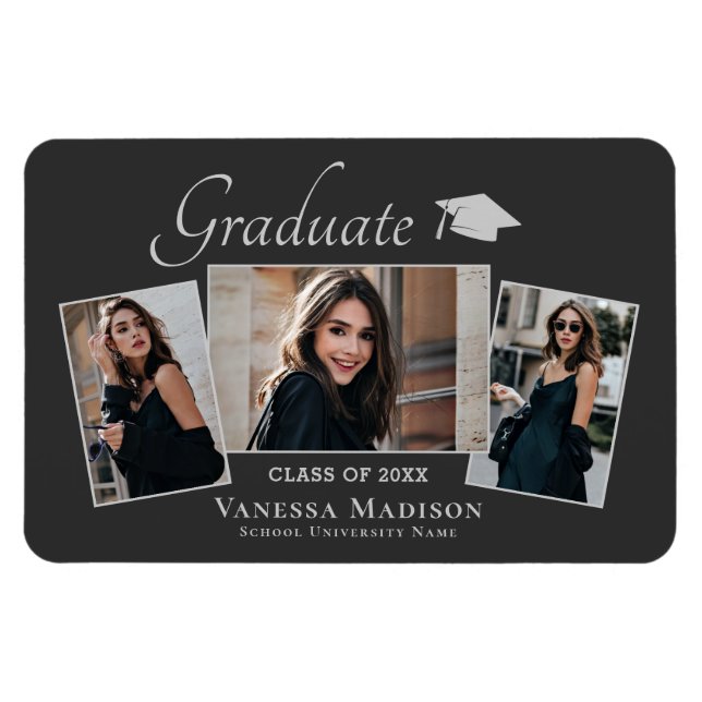 Magnet Flexible Moderne | Elegant 3 Photo Grad Faire-part (Horizontal)