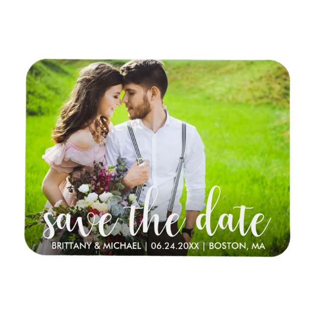 Magnet Flexible Moderne Enregistrer la date Fiançailles Couple Pho (Horizontal)