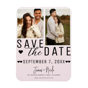 Magnet Flexible Moderne Faire-Part Rose Pâle de Mariage avec 2 Pho
