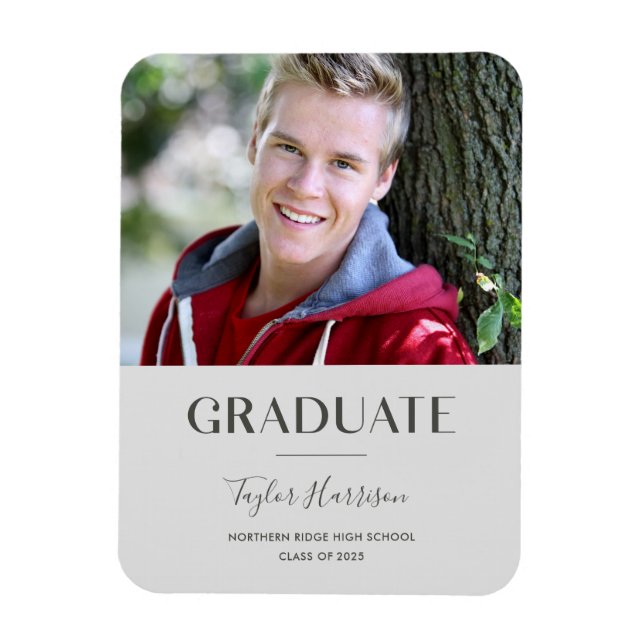 Magnet Flexible Moderne Gris 2025 Graduate Photo Grad Faire-part (Vertical)