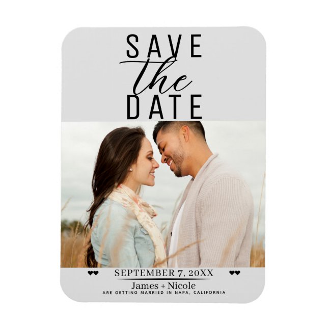 Magnet Flexible Moderne gris clair Enregistrer la date Mariage Pho (Vertical)