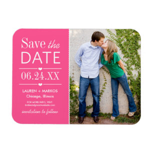 Magnet Flexible Moderne Hot Pink Hearts Mariage Photo Enregistrer 