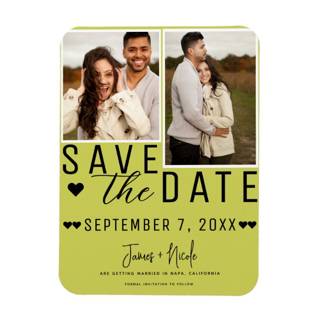 Magnet Flexible Moderne Lime Green Enregistrer la date 2 Mariage p (Vertical)