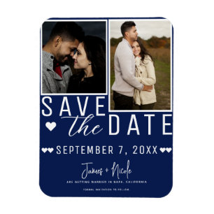 Magnet Flexible Moderne mariage bleu et blanc enregistrer la date 