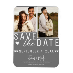 Magnet Flexible Moderne Mariage Gris & Blanc Enregistrer la Date 2