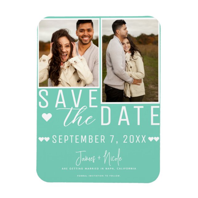 Magnet Flexible Moderne Mint Green Enregistrer la date 2 Mariage p (Vertical)