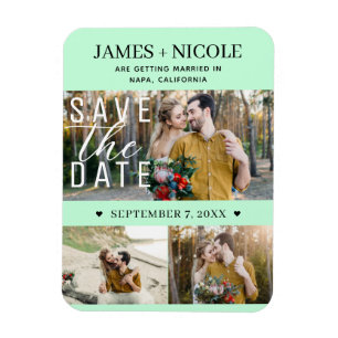 Magnet Flexible Moderne Mint Green Enregistrer la date Mariage 3 p