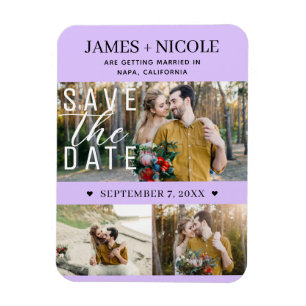 Magnet Flexible Moderne Pastel Lavender Enregistrer la Date 3 Phot