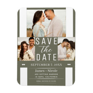 Magnet Flexible Moderne Photo de Mariage "Save the Date" Vert Oliv