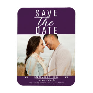Magnet Flexible Moderne Photo de Mariage "Save the Date" Violet Am