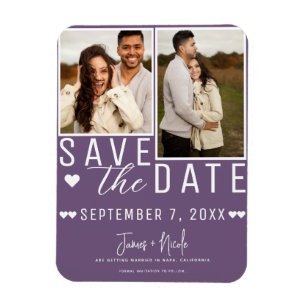 Magnet Flexible Moderne Plum Purple Enregistrer la Date 2 Photo de