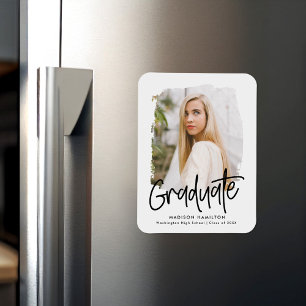 Magnet Flexible Moderne Preppy Black Script Photo Graduation