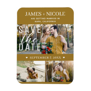 Magnet Flexible Moderne Rustique Or Économisez la Date Mariage 3 P