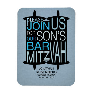 Magnet Flexible Moderne Torah Blue Bar Mitzvah Enregistrer la date