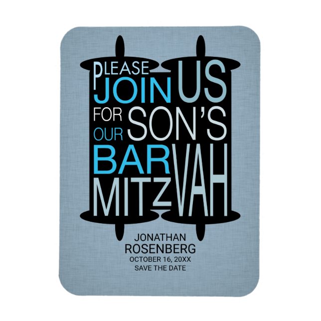 Magnet Flexible Moderne Torah Blue Bar Mitzvah Enregistrer la date (Vertical)