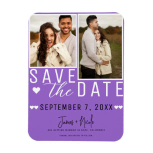 Magnet Flexible Moderne violet Enregistrer la date 2 Mariage photo