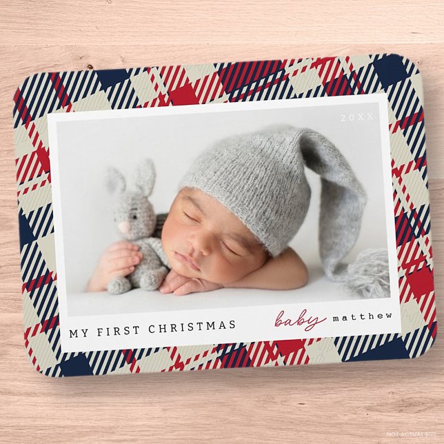 Magnet Flexible Mon premier Noël moderne Plaid Baby Photo (Créateur téléchargé)