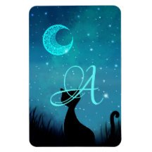 Monogramme chat noir Ciel étoilé illustration mode