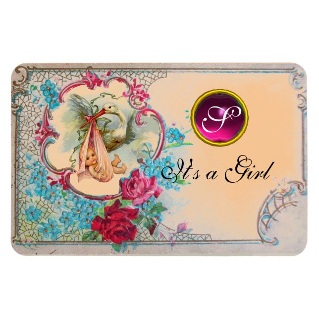 MAGNET FLEXIBLE MONOGRAMME DE DOUCHE POUR FILLES BÉBÉ EN STORK (Horizontal)