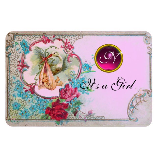 MAGNET FLEXIBLE MONOGRAMME DE DOUCHE POUR FILLES BÉBÉ EN STORK (Horizontal)