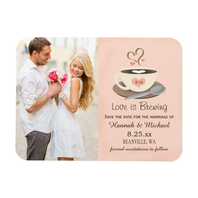 Magnet Flexible Monogramme Heart Blush Coffee Cup Enregistrer la d (Horizontal)