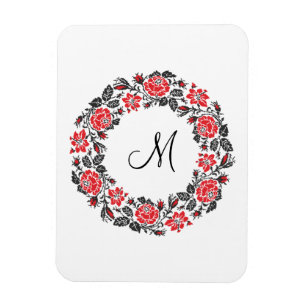 Magnet Flexible Monogramme initial des roses rouges à point croisé