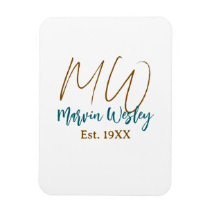 Magnet Flexible Monogramme marron bleu turquoise année simple mini