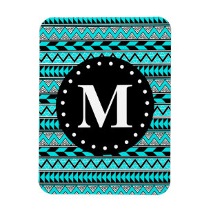 Magnet Flexible Monogramme Motif Aqua Blue Tribal Chevron
