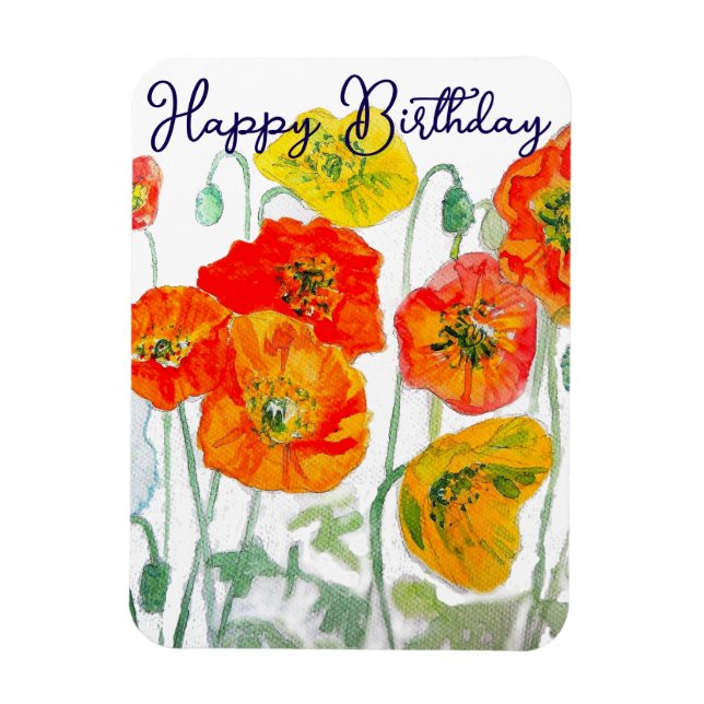 Magnet Flexible Motif de fleur de pavot rouge orange Joyeux annive (Vertical)