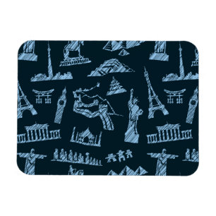 Magnet Flexible Motif De Voyage En Motif Blues