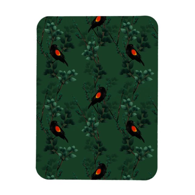 Magnet Flexible Motif d'oiseau-noir à ailes rouges (Vertical)