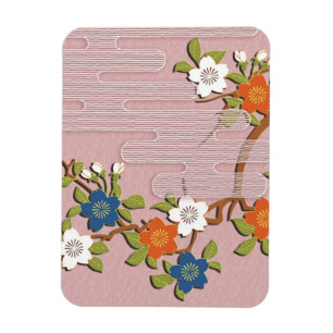 Magnet Flexible Motif japonais de kimono - brume et fleurs de ceri