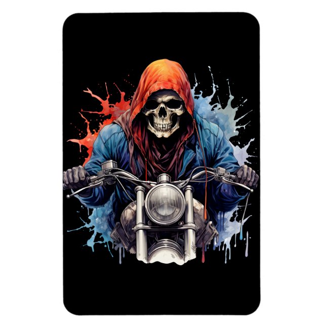 Magnet Flexible Motorcycle Aquarelle Skeleton Rider (Vertical)