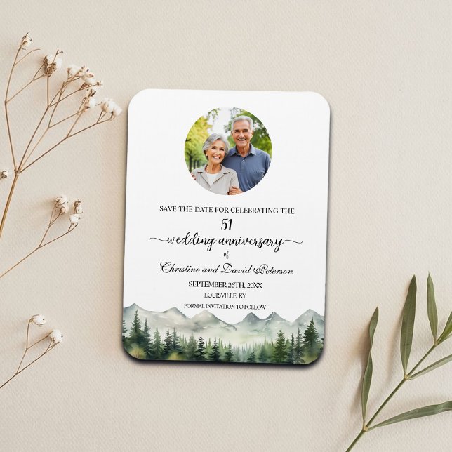 Magnet Flexible Mountain Pine 51 Wedding Anniversary Save the Date (Créateur téléchargé)