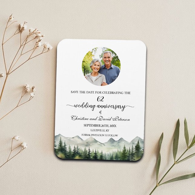 Magnet Flexible Mountain Pine 62 Wedding Anniversary Save the Date (Créateur téléchargé)